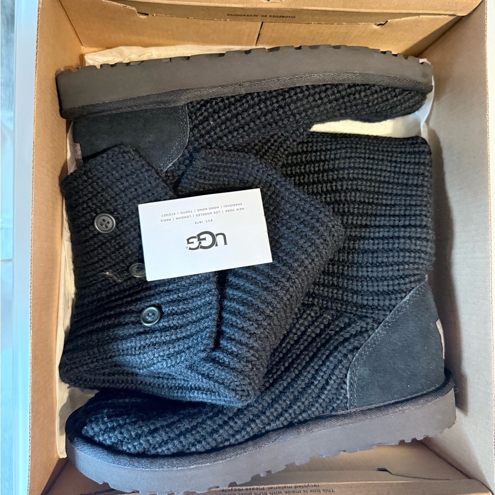 NIB UGG Classic Cardy Knit Button Boots – Black – Women’s Size 8 (Authentic) - Picture 9 of 10